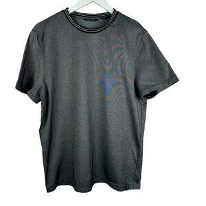 Perry Ellis Shirt Mens Gray Black Striped Heathered Crewneck Casual Tee